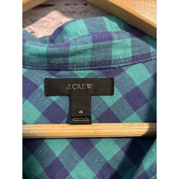 J. Crew Popover Blue Aqua Collared Women’s Shirt Cotton Size‎ 4 Button Up - Picture 2 of 3